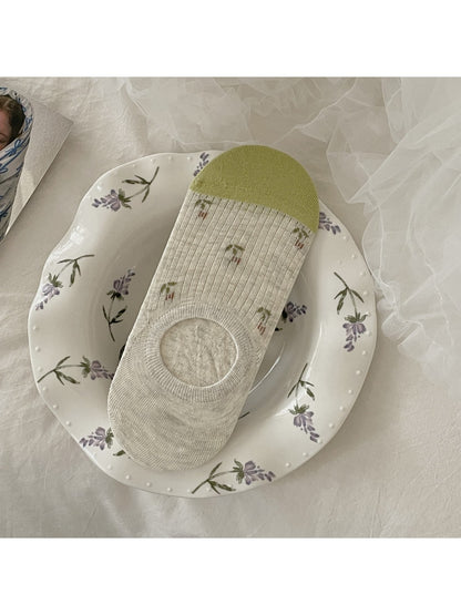 Rufia - Ribbed Low Cut Socks with Tiny Floral Print