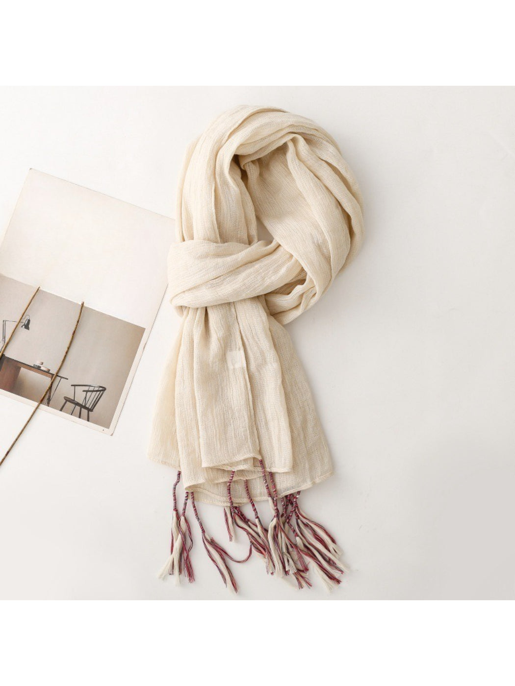 Scarvii - Light Crinkled Texture Tassel Edge Scarf