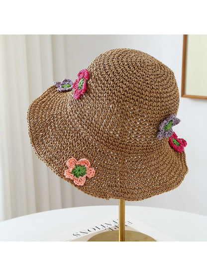 Haila - Wide Brim Floral Accent Summer Bucket Hat