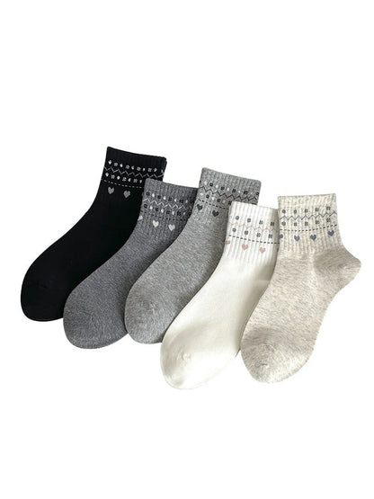 Rufia - Heart and Geometric Ribbed-Cuff Ankle Socks