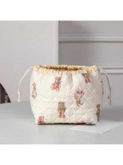 Cosbai - Quilted Round Drawstring Cosmetic Bag