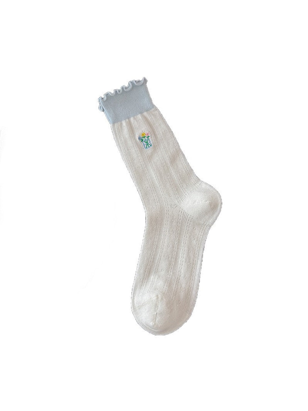 Rufia - Floral Embroidered Ruffle Crew Socks