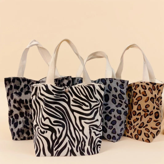 Small Corduroy Leopard Print Handbag