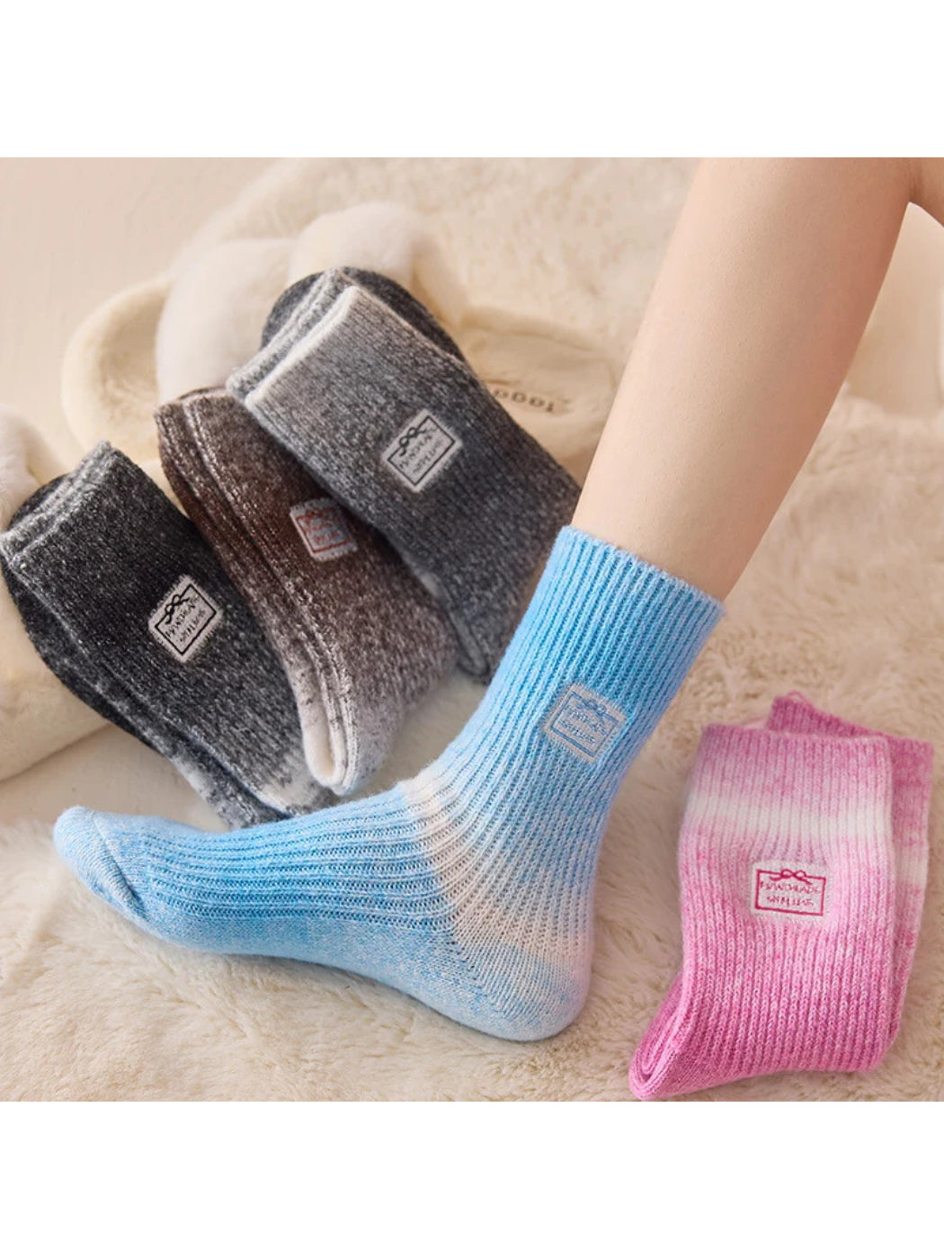 Rufia - Gradient Colorblock Ribbed Crew Socks