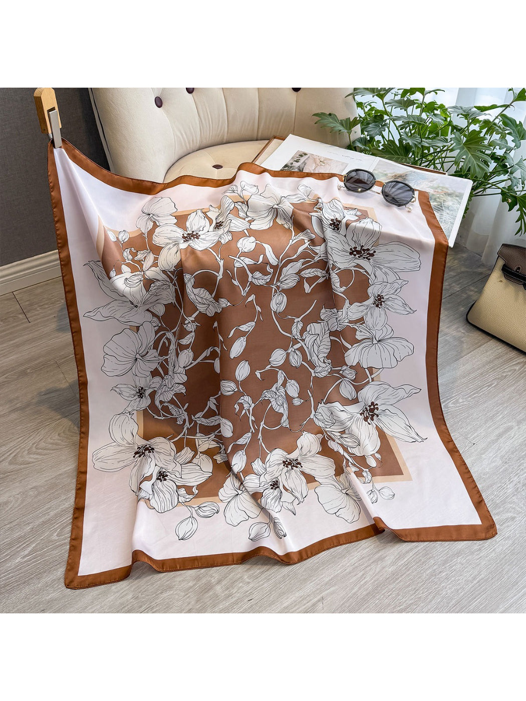 Scarvii - Floral Border Print Square Scarf