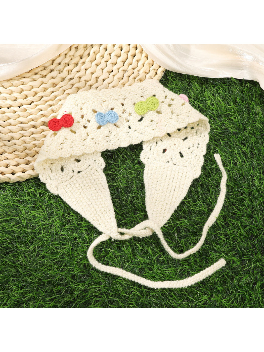 Scarvii Crochet Cherry Detail Tie Hair Scarf