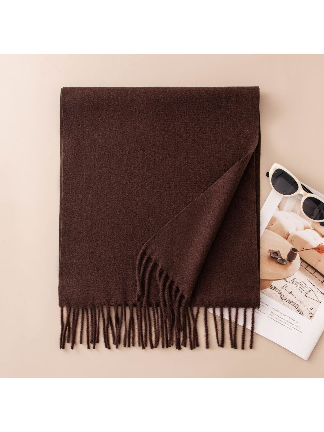 Scarvii - Solid Color Fringe Trim Long Scarf