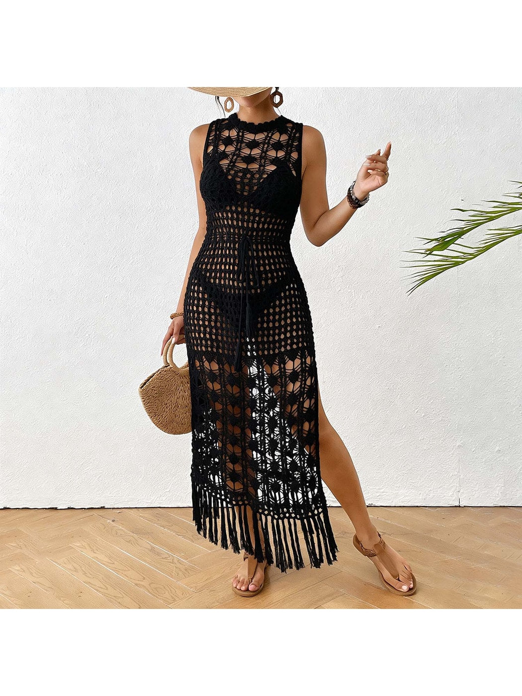 Crosa - Openwork Fringe Hem Floral Beach Dress