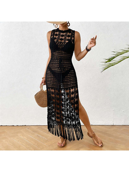Crosa - Openwork Fringe Hem Floral Beach Dress
