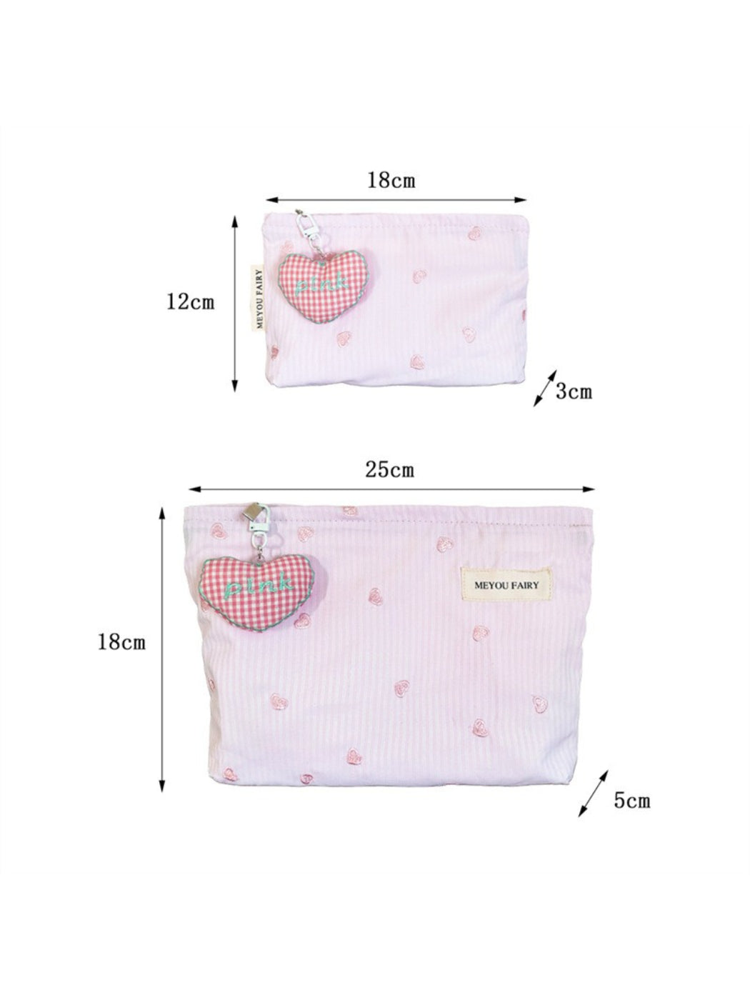 Cosbai heart pattern cosmetic bag pull detail