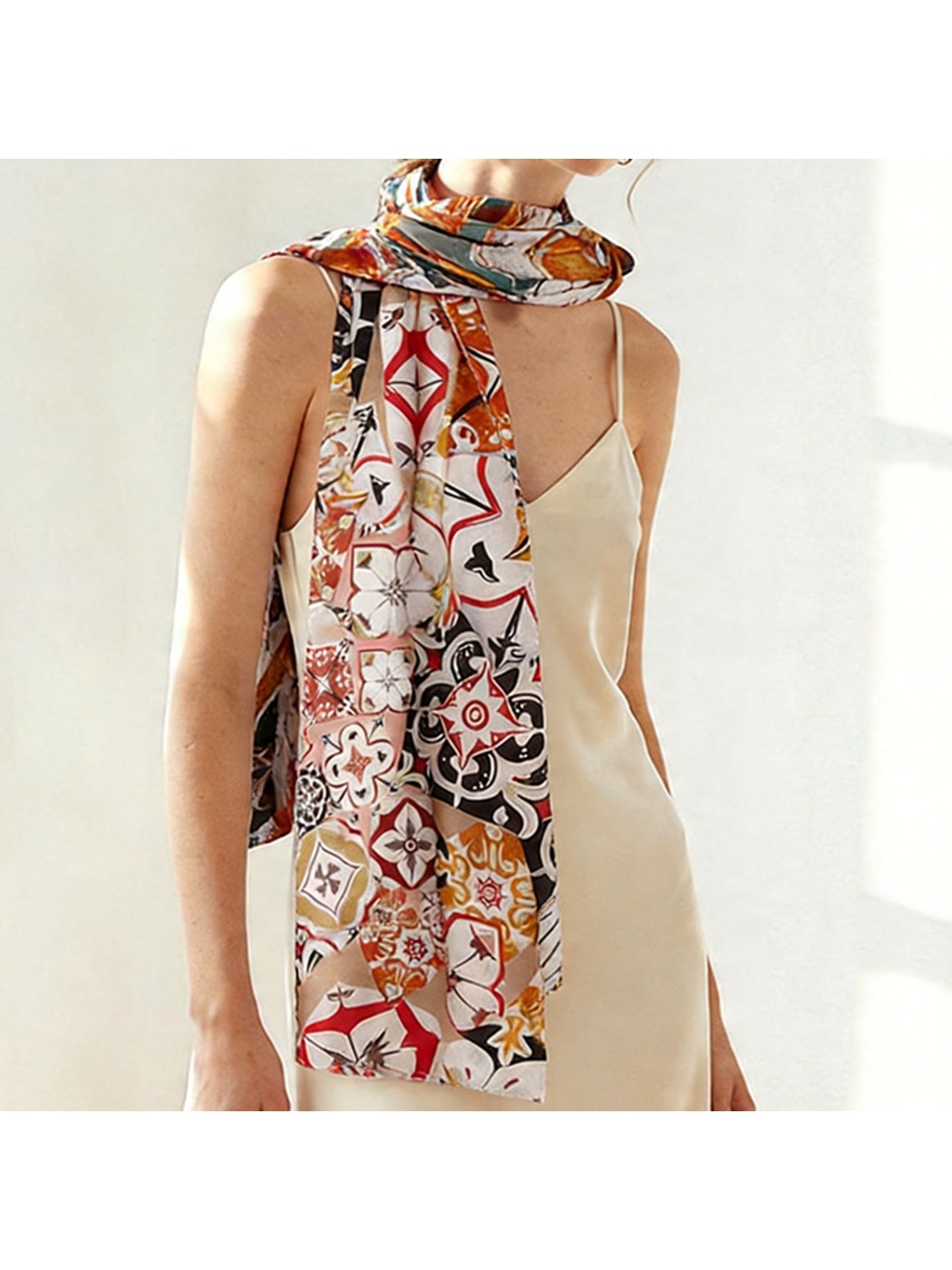 Scarvii - Elegant Colorblock Floral Printed Scarf