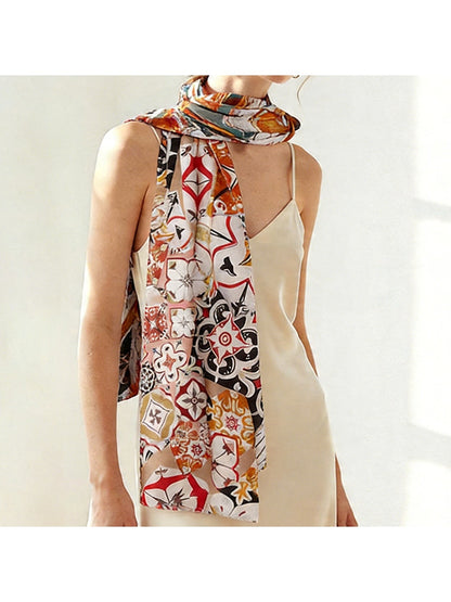 Scarvii - Elegant Colorblock Floral Printed Scarf