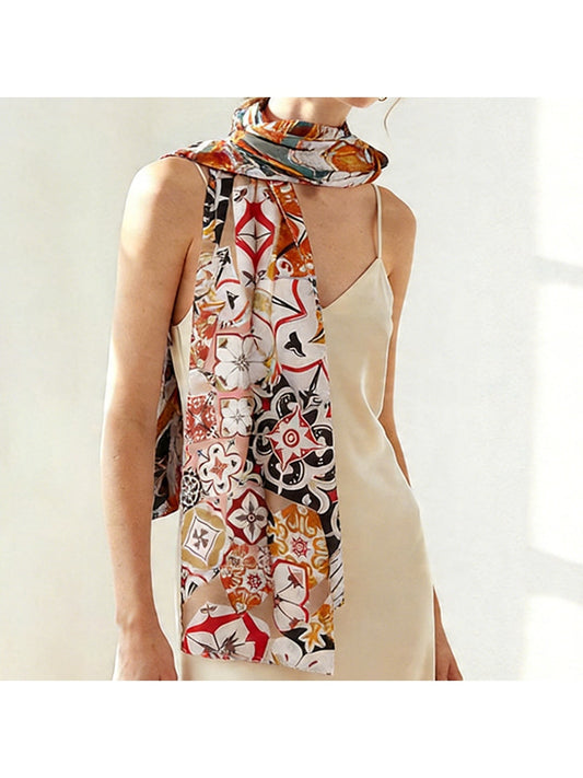 Scarvii - Elegant Colorblock Floral Printed Scarf