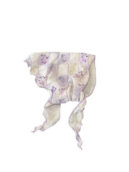 Scarvii - Blocks and Floral Print Wavy Edge Triangle Scarf