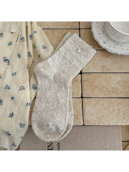Rufia - Raised Bear and Bow Pattern Socks