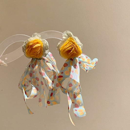 Earwish - Playful Floral & Polka Dot Long Earrings - Cheerful & Retro