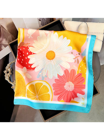 Scarvii - Floral Fruit Print Decorative Square Scarf