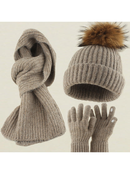 Haila - Round Crown Beanie, Scarf & Glove Set