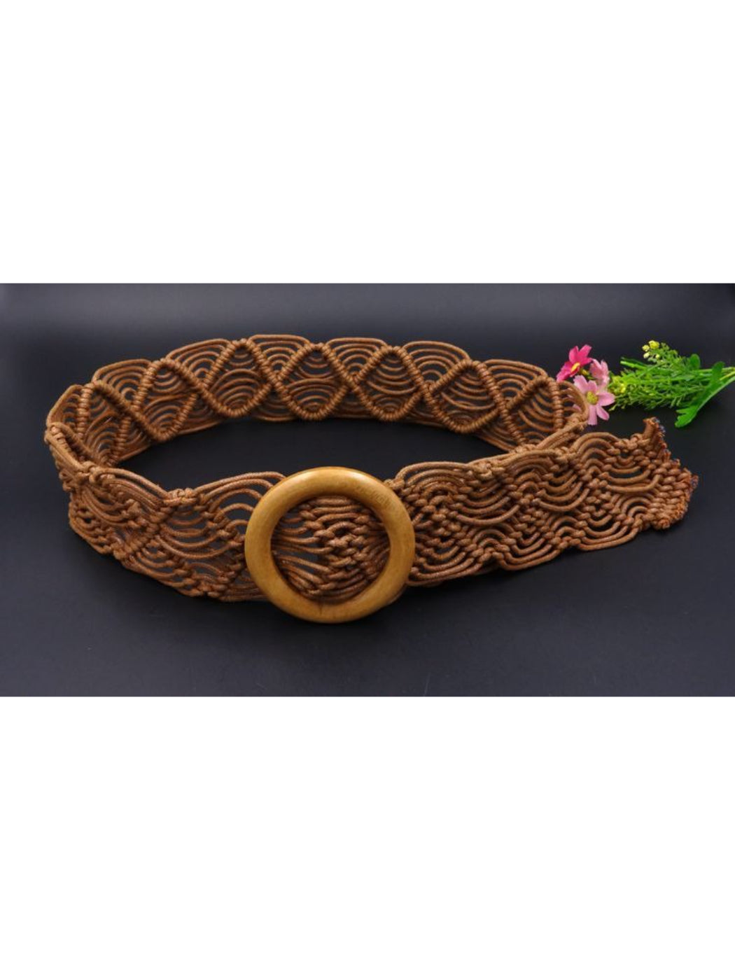 Beco Woven Ring Buckle Waist Belt showing woven texture
