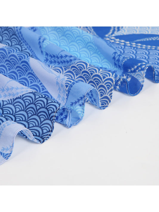 Scarvii - Four-leaf Geometric Print Long Scarf
