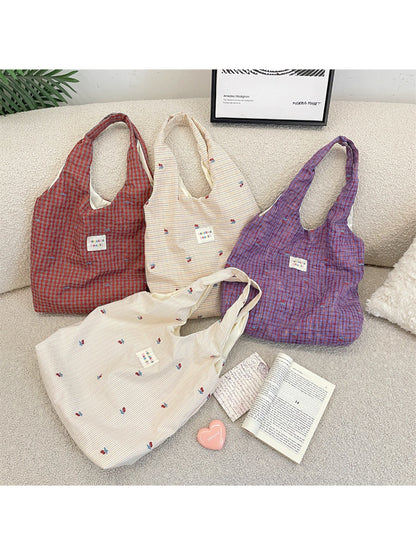 Cosbai Soft Check Everyday Shoulder Tote Bag front view with check pattern