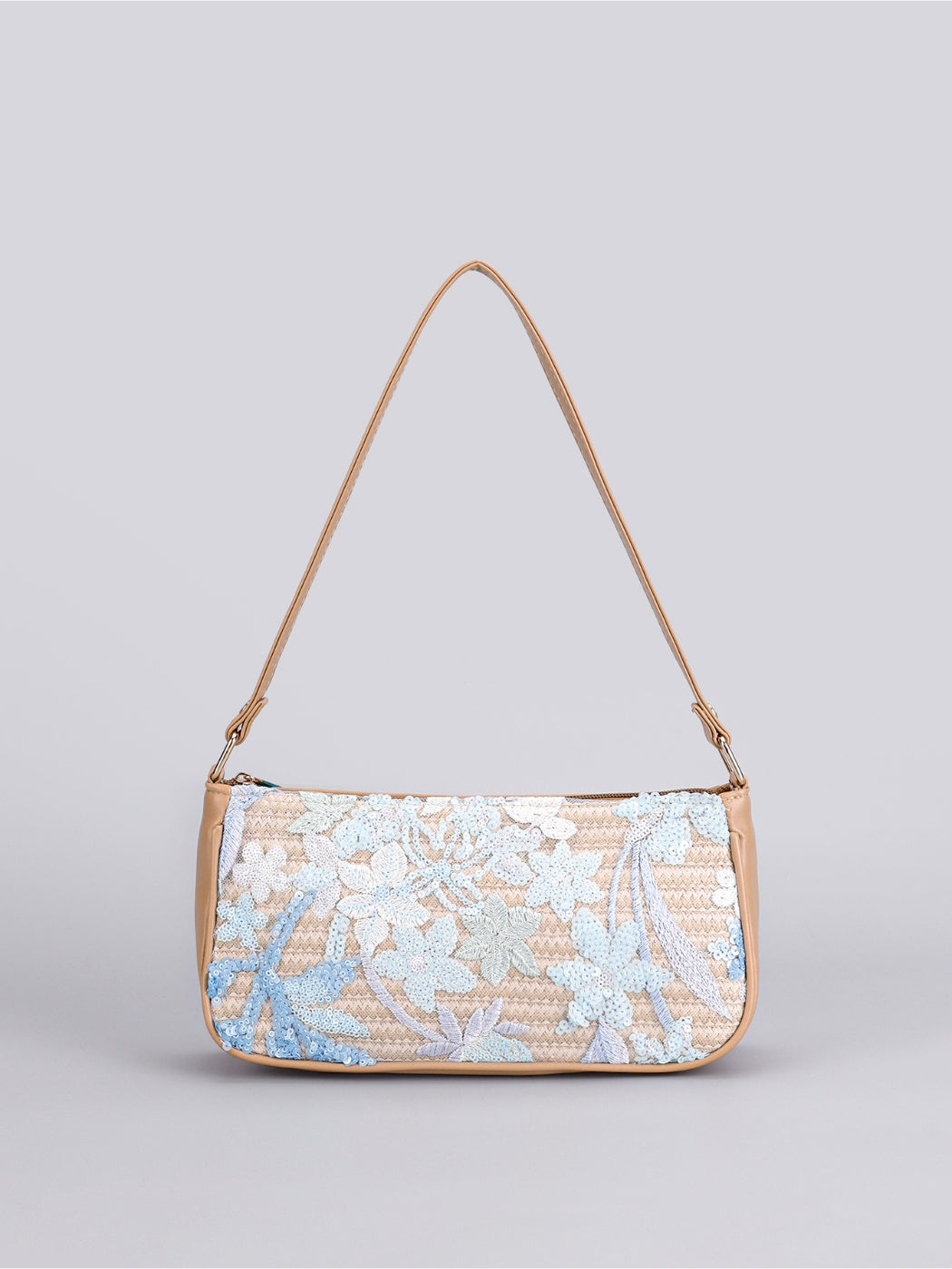 Cosbai Floral Sequin Shoulder Bag held by hand showing size and scale