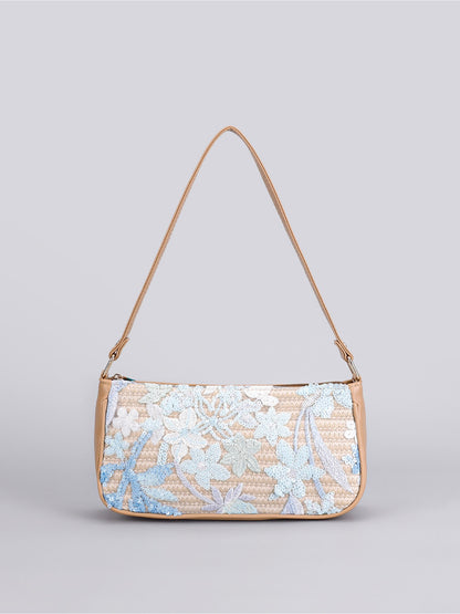 Cosbai Floral Sequin Shoulder Bag held by hand showing size and scale