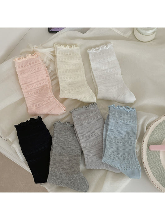 Rufia - Openwork Ruffle Cuff Crew Socks