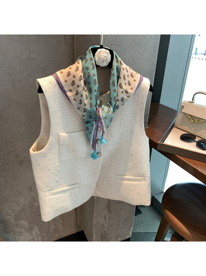 Scarvii - Blue Tone Print Tassel Design Square Scarf