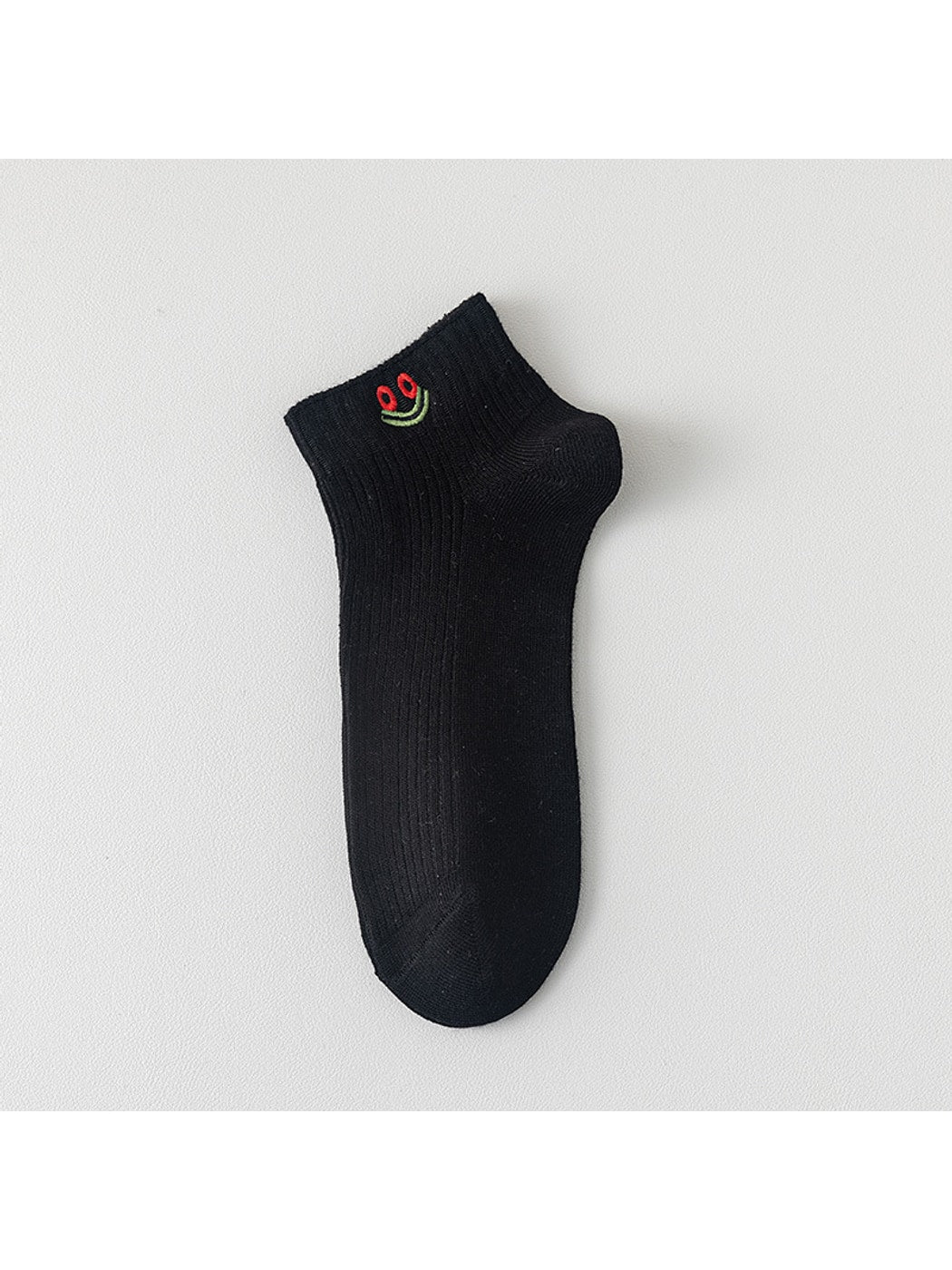 Rufia - Smiley Face Embroidered Ribbed Ankle Socks