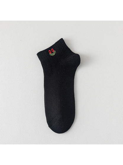 Rufia - Smiley Face Embroidered Ribbed Ankle Socks