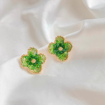 Earwish - Green Sparkling Floral Earrings - Delicate & Chic