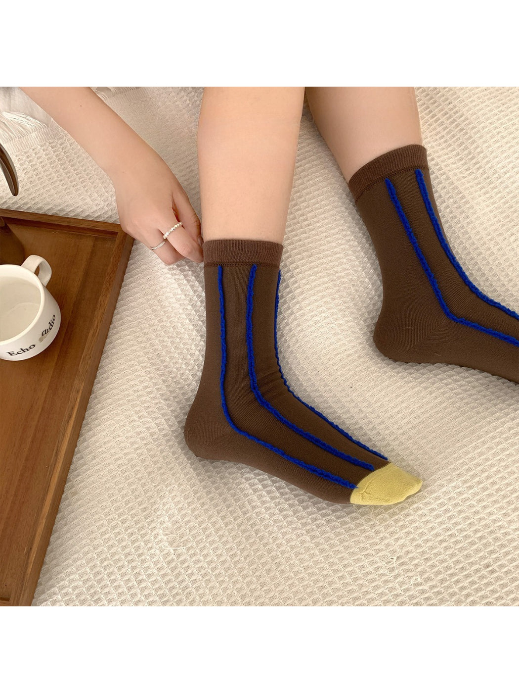 Rufia - Contrast Stripe Textured Crew Socks