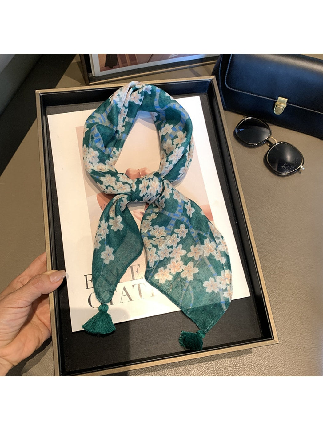 Scarvii - Dark Green Blossom Tree Print Square Scarf