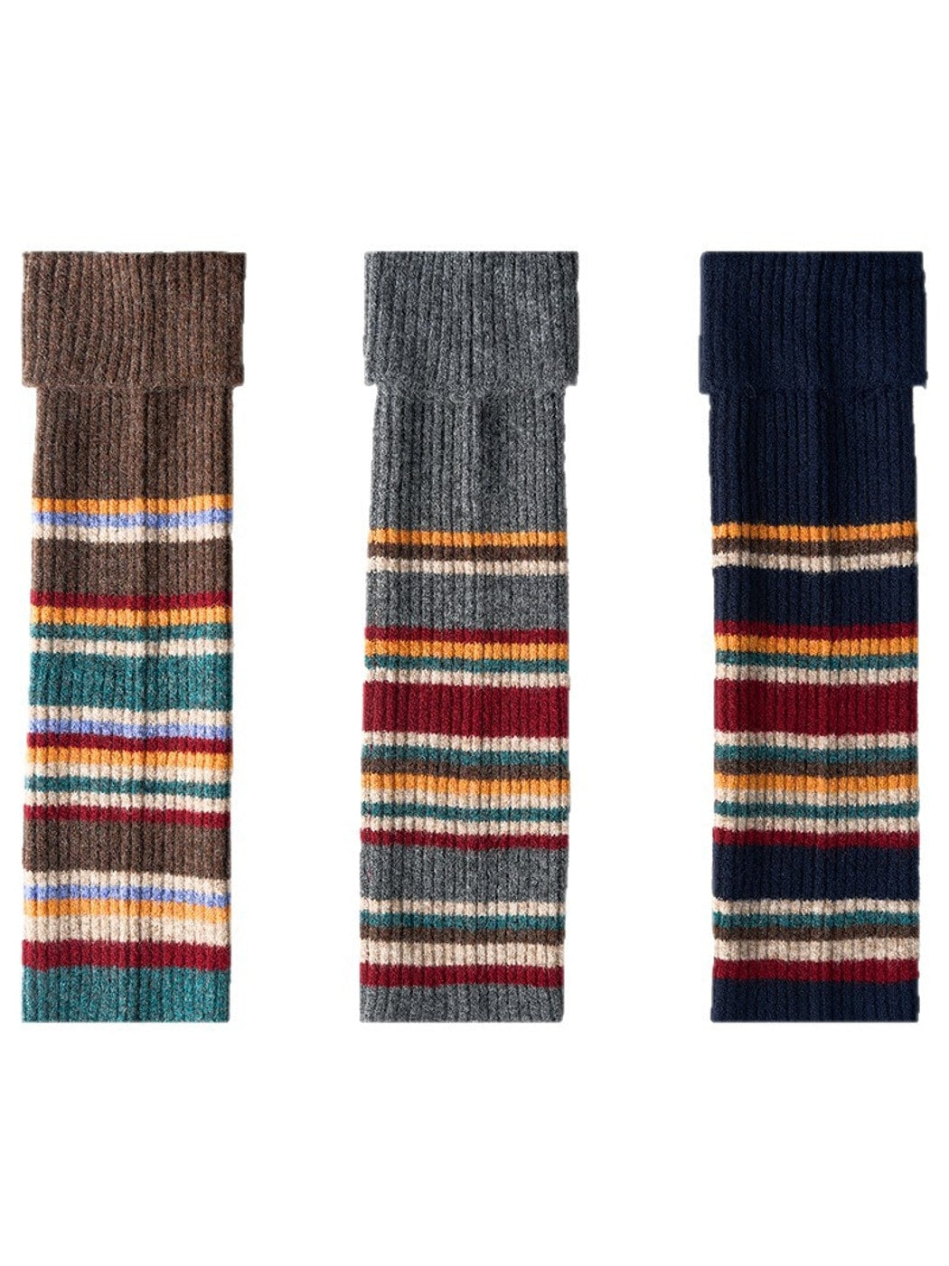 Cozyra - Striped Folded-Cuff Knit Leg Warmers