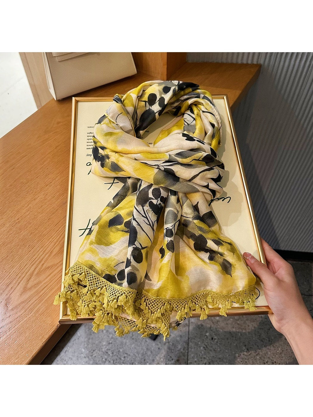 Scarvii - Yellow Botanical Print Summer Wrap Scarf