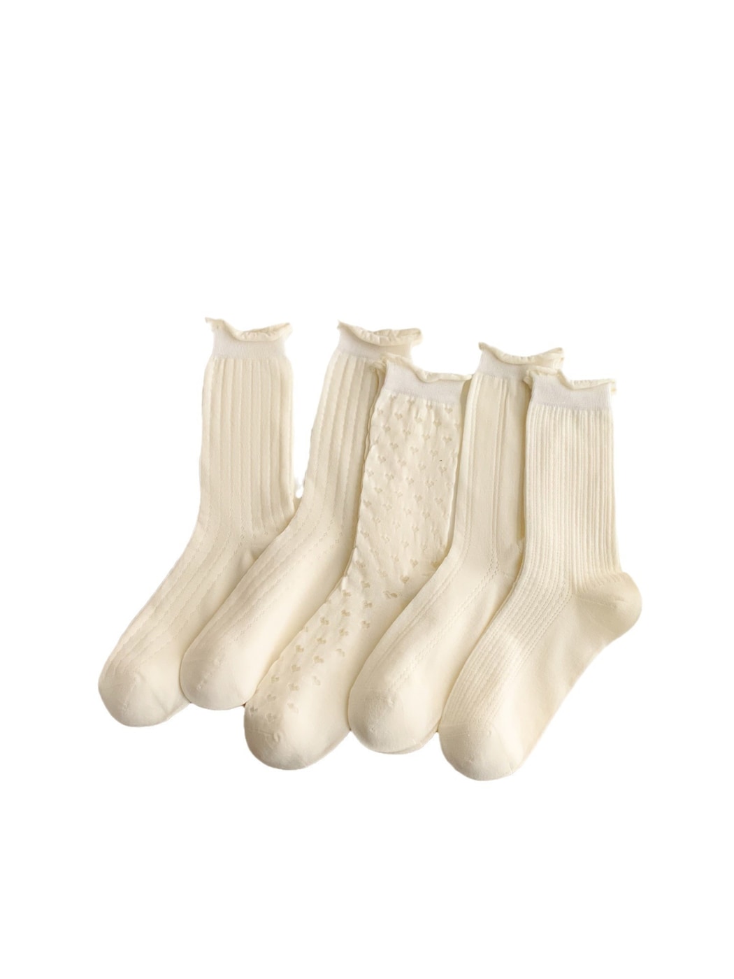 Rufia - Women's Geometric Patterns White Crew Socks