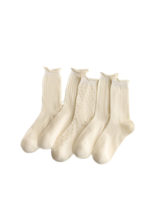 Rufia - Women's Geometric Patterns White Crew Socks