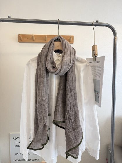 Scarvii - Crinkle Contrast Edge Long Scarf