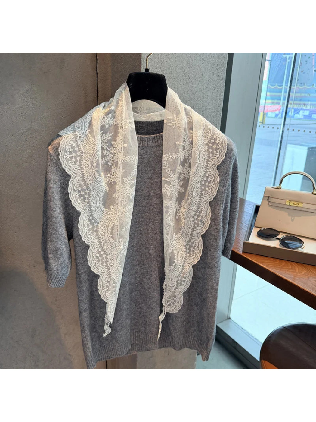 Scarvii - Floral Sheer Lace Triangle Scarf