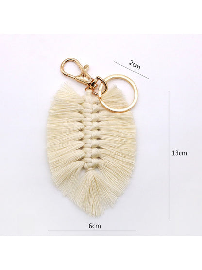 Koco Leaf Shaped Keychain with Tassel showing tassel detail
