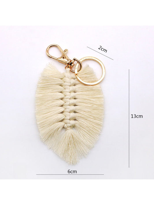 Koco Leaf Shaped Keychain with Tassel showing tassel detail