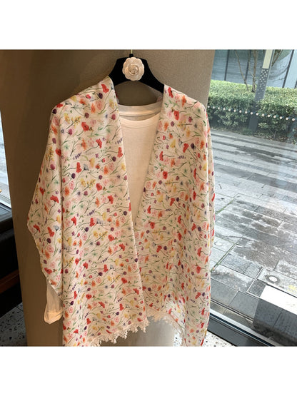 Scarvii - Floral Print Rectangular Layering Scarf