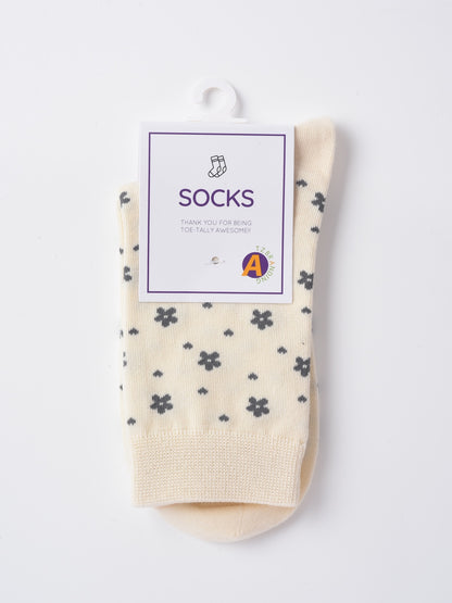 Rufia - Gray Floral Bow Mid-Calf Socks for Women