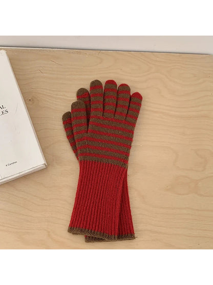 Gloving - Striped Long Ribbed Cuff Gloves