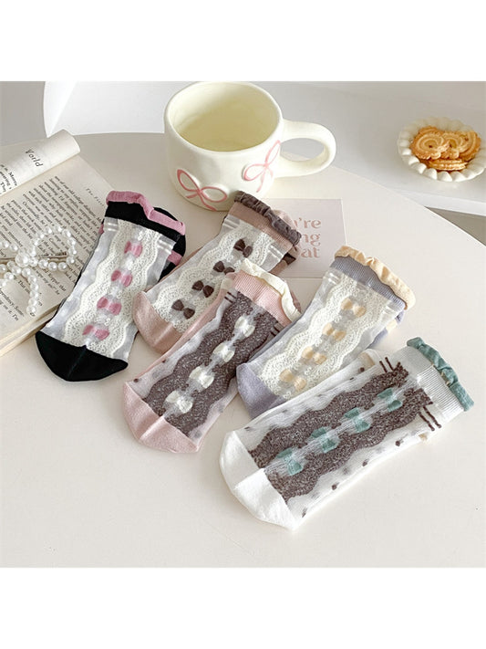 Rufia - Polka Dot Lace Trim Crew Socks