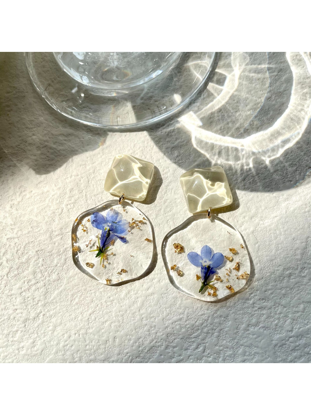 Earwish - Blue Pressed Flower Drop Earrings