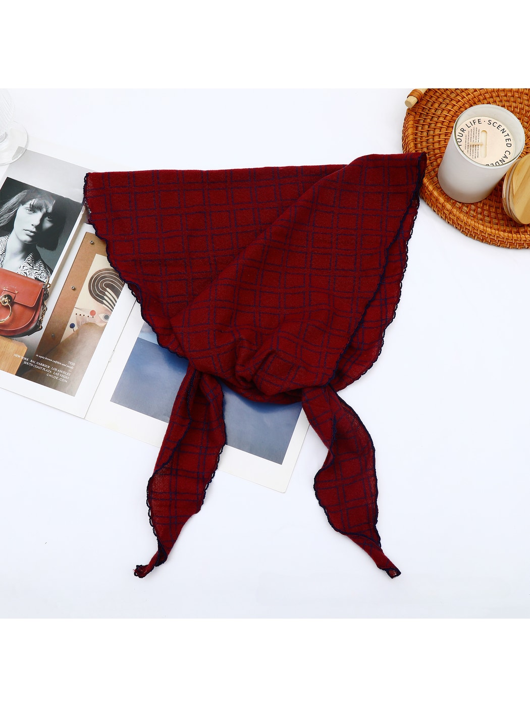 Scarvii - Retro Check Pattern Fashion Triangle Bandana