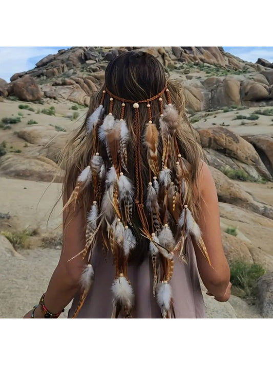 Hairish - Long Boho Feather Hair Garland