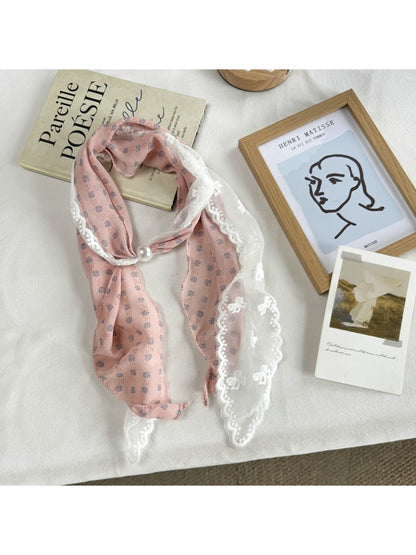 Scarvii - Lace Double Layer Floral Long Narrow Scarf